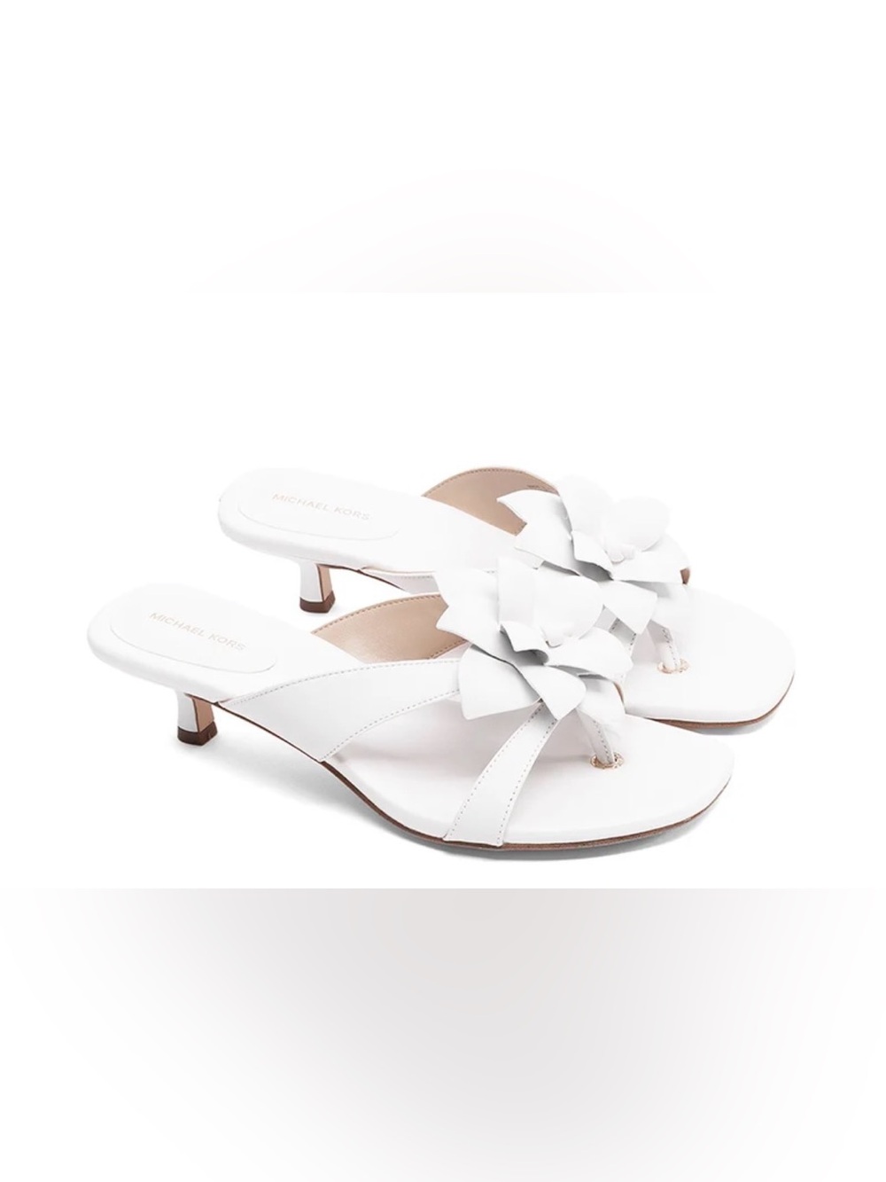 Michael Kors Jacie Kitten Heel Sandals Optic White Leather 9 BNIB